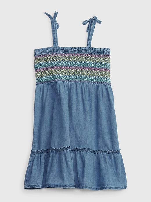 Image number 2 showing, Toddler Denim Smocked Dress with Washwell