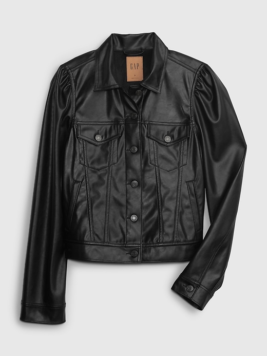 Image number 6 showing, Puff Sleeve Vegan Leather Jacket