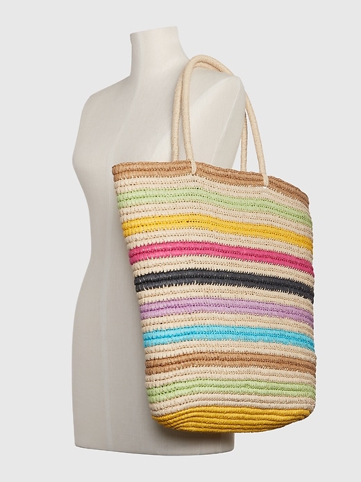 Image number 2 showing, Rainbow Stripe Straw Tote Bag
