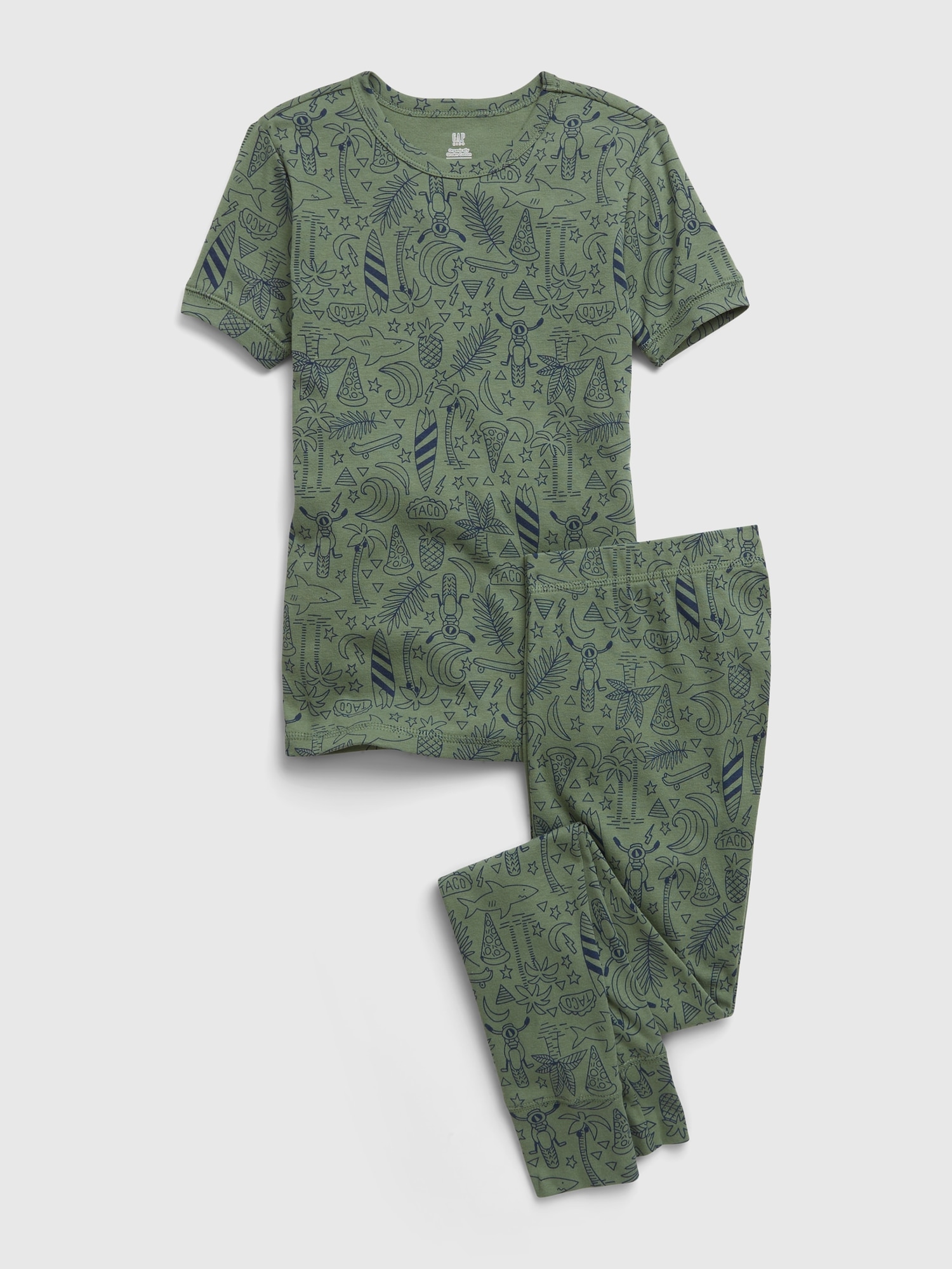 Gap Kids 100% Organic Cotton Doodle PJ Set green. 1