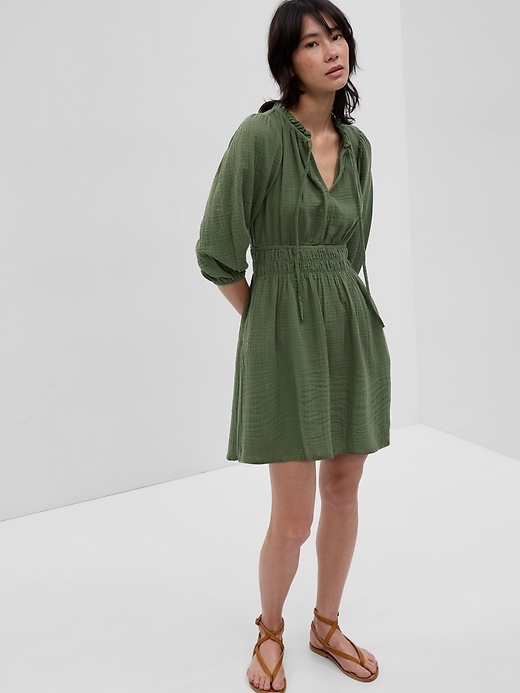 Image number 1 showing, Puff Sleeve Tie-Front Mini Dress