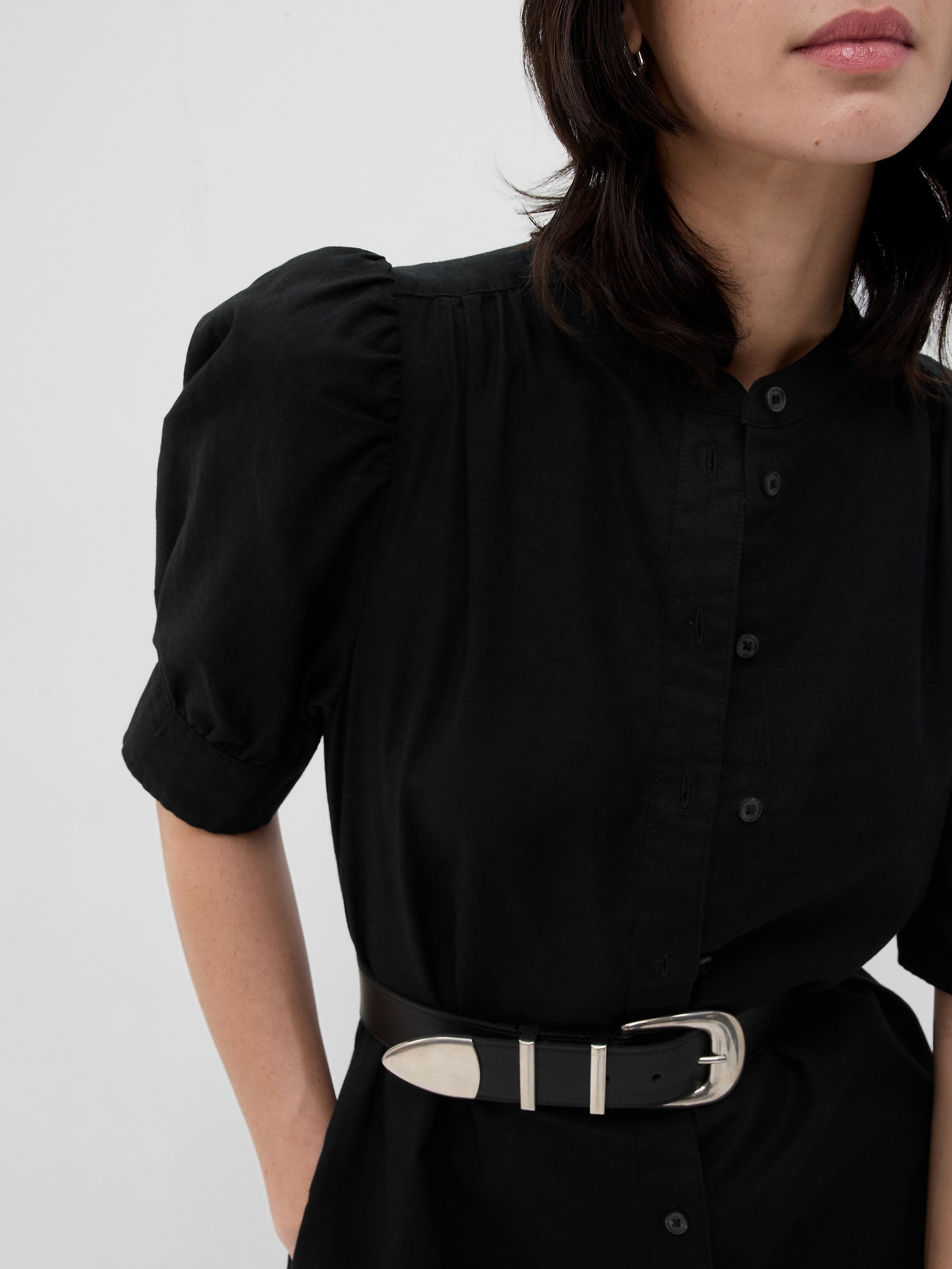 Puff Sleeve Linen-Cotton Shirtdress | Gap