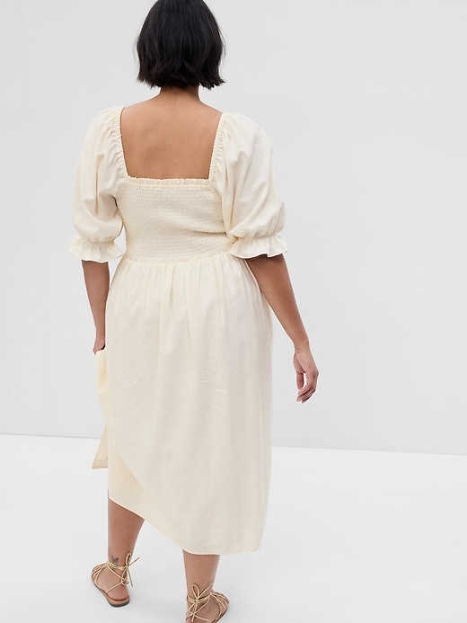 Image number 5 showing, Linen-Blend Puff Sleeve Midi Dress