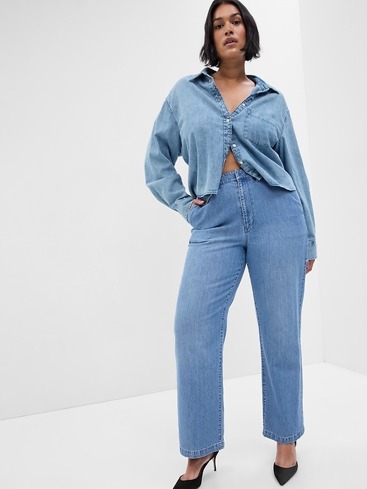 Image number 4 showing, High Rise Denim Wide-Leg Trousers with Washwell