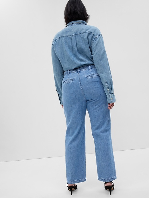 Image number 5 showing, High Rise Denim Wide-Leg Trousers with Washwell