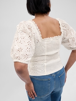 Puff Sleeve Eyelet Shirt Gap