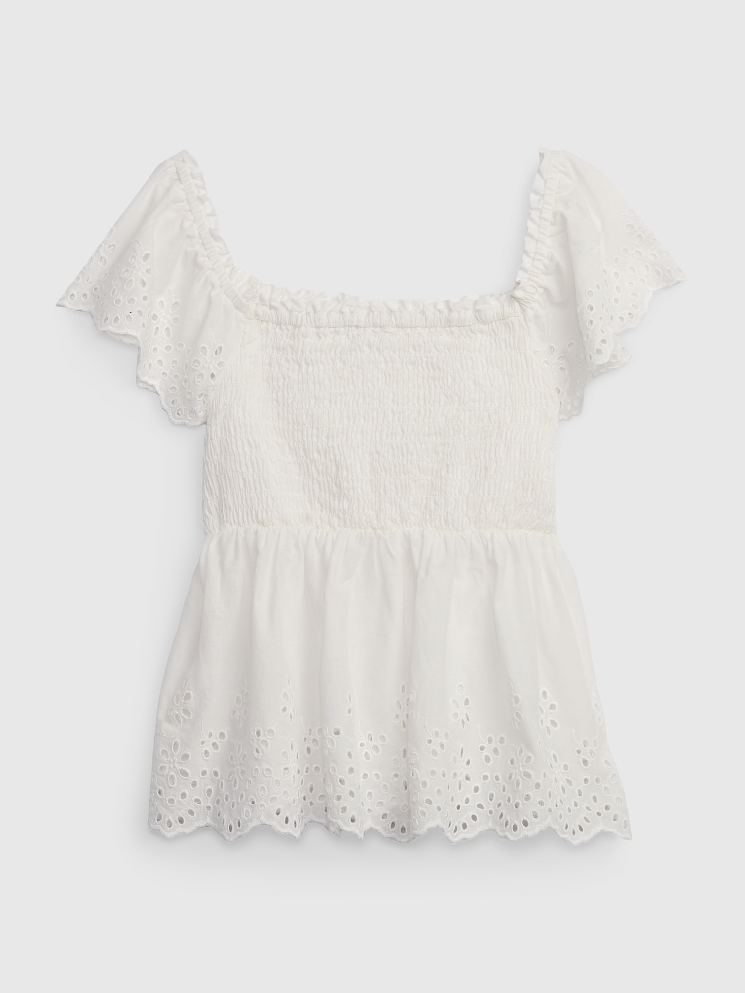 Gap Kids Eyelet Flutter Sleeve Top white. 1