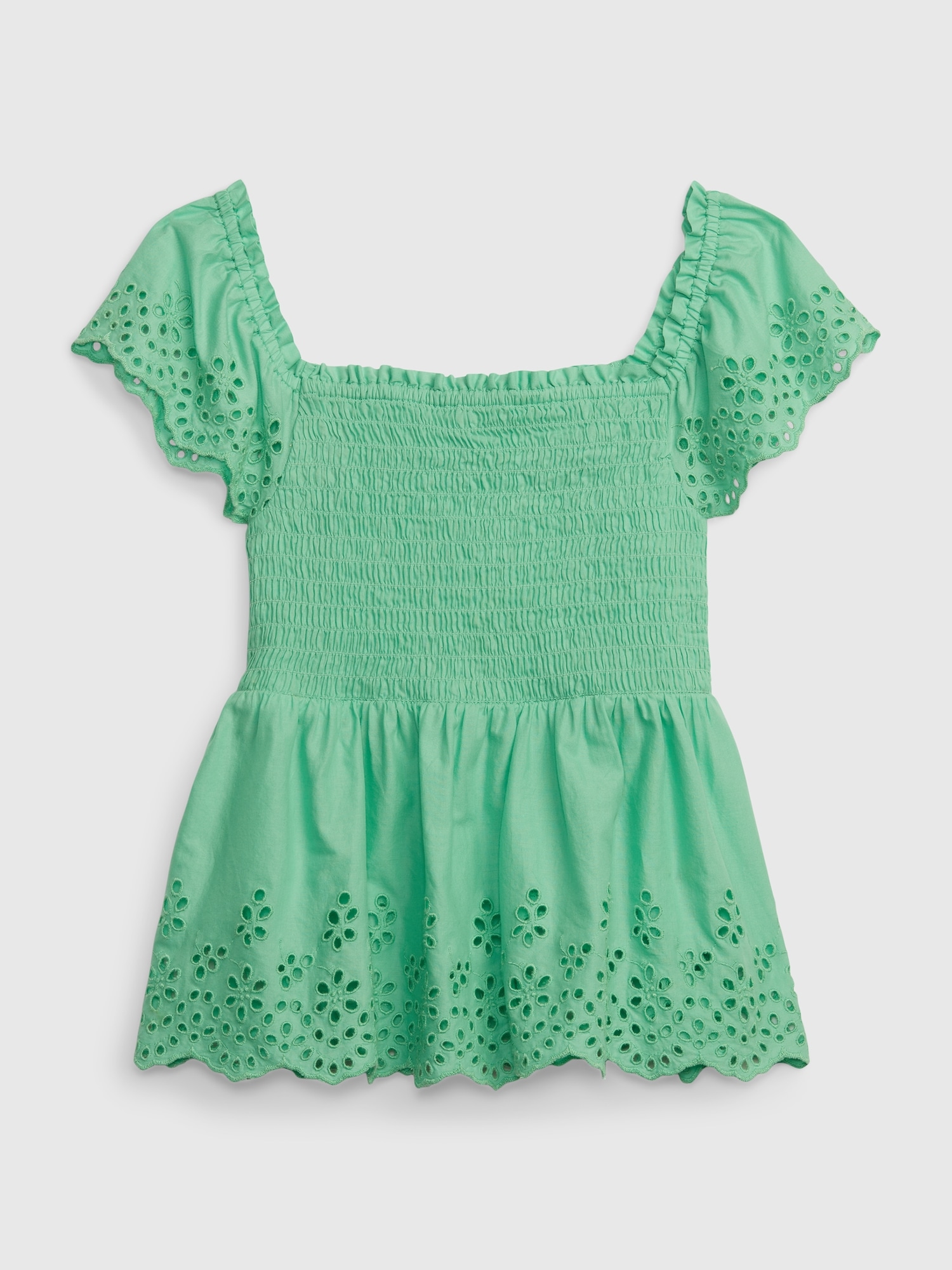 Gap Kids Eyelet Flutter Sleeve Top green. 1