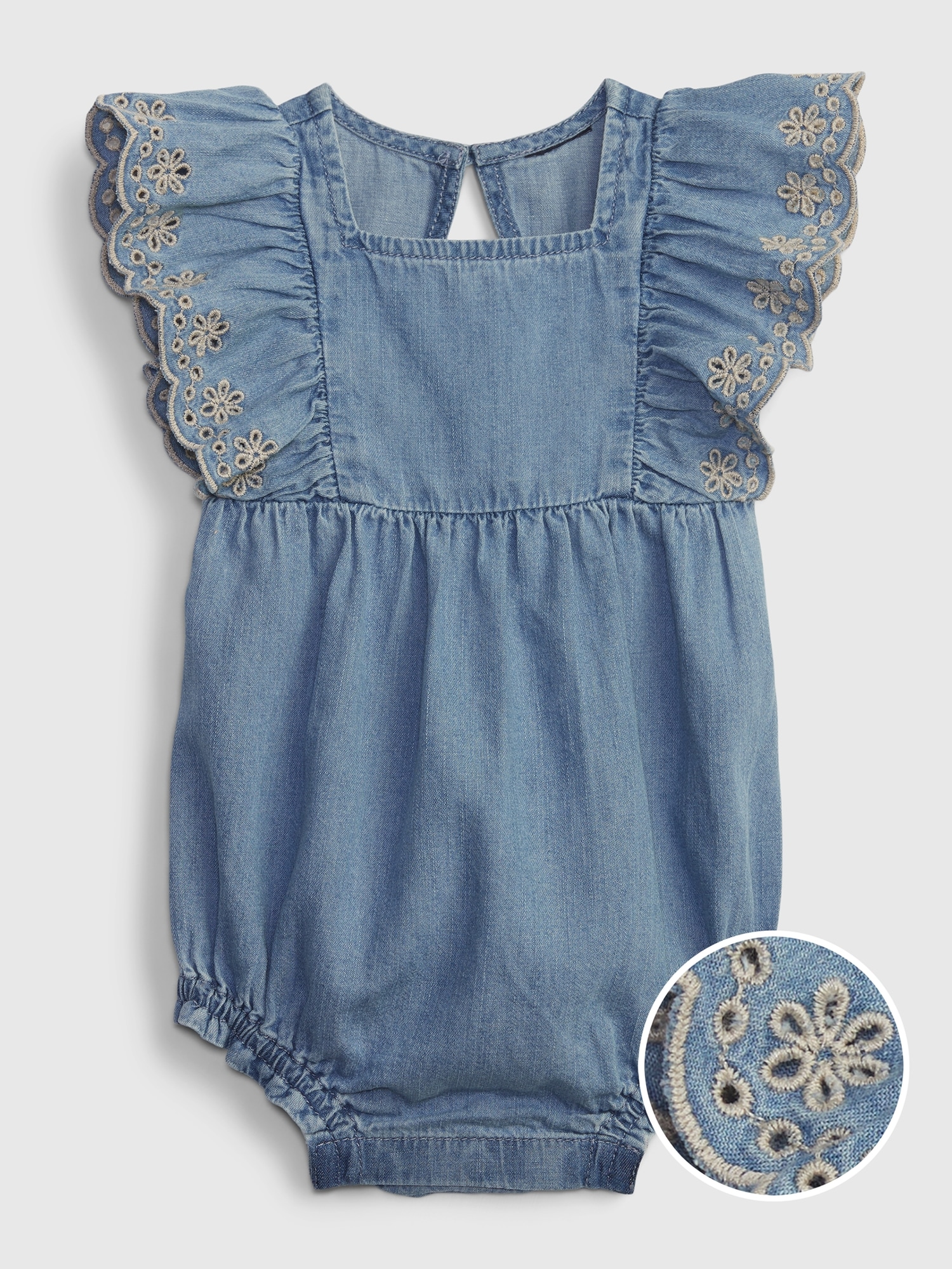 Gap Baby Eyelet Bubble Denim Shorty One-Piece with Washwell blue. 1