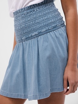 LENZING™ TENCEL™ Lyocell Smocked Denim Mini Skirt with