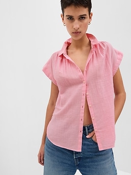 Focus Fashion Women's Cotton Crinkle Gauze Tunic-CG102 (Medium, White) at   Women's Clothing store