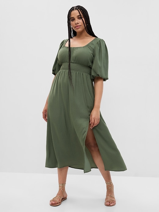 Image number 4 showing, Puff Sleeve Smocked Midi Dress