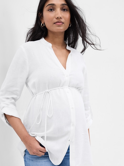 Image number 4 showing, Maternity Linen-Blend Button-Down Shirt