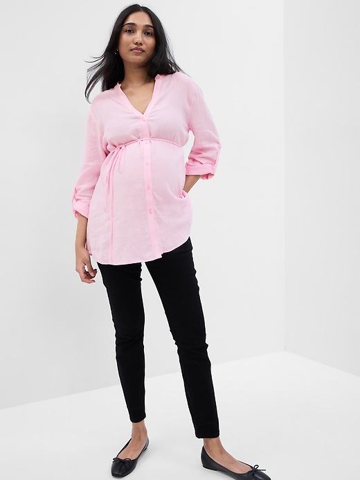 Image number 6 showing, Maternity Linen-Blend Button-Down Shirt