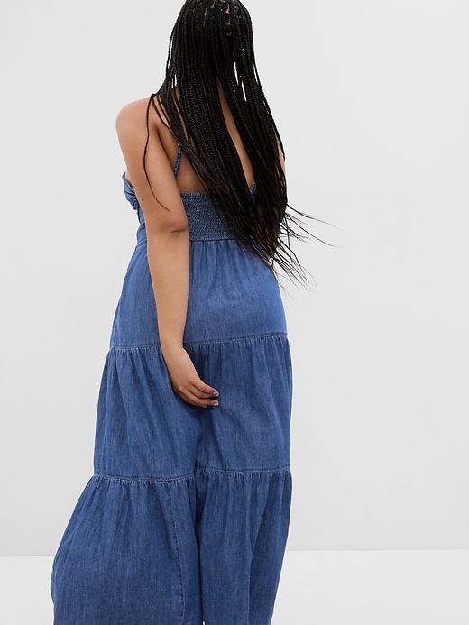 Image number 5 showing, Tie-Front Tiered Denim Maxi Dress