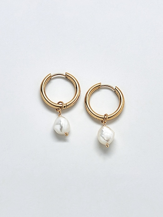 Image number 1 showing, Gold Single Pearl Huggie Earrings