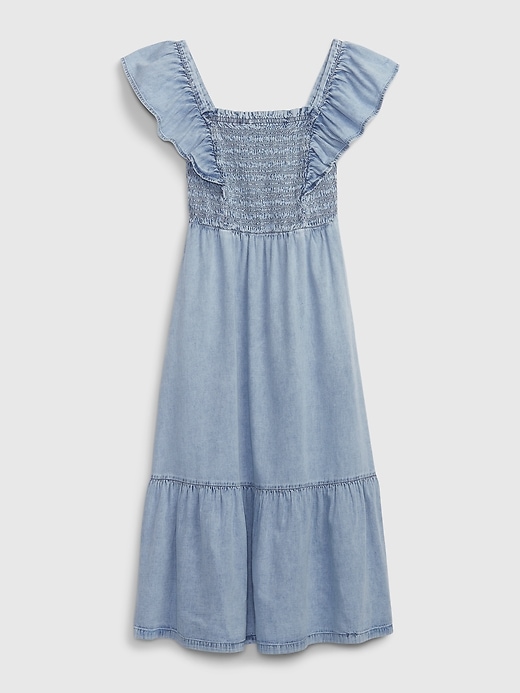 Image number 6 showing, Smocked Flutter Sleeve Denim Midi Dress with Washwell