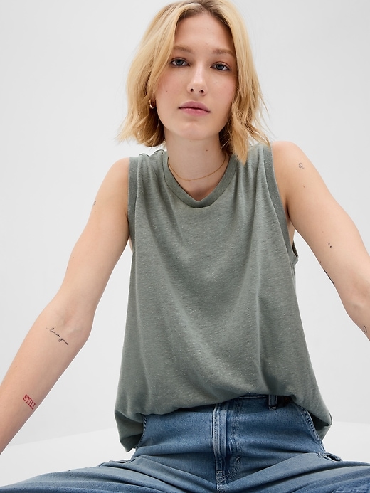 Image number 1 showing, Linen-Blend Shell Tank Top