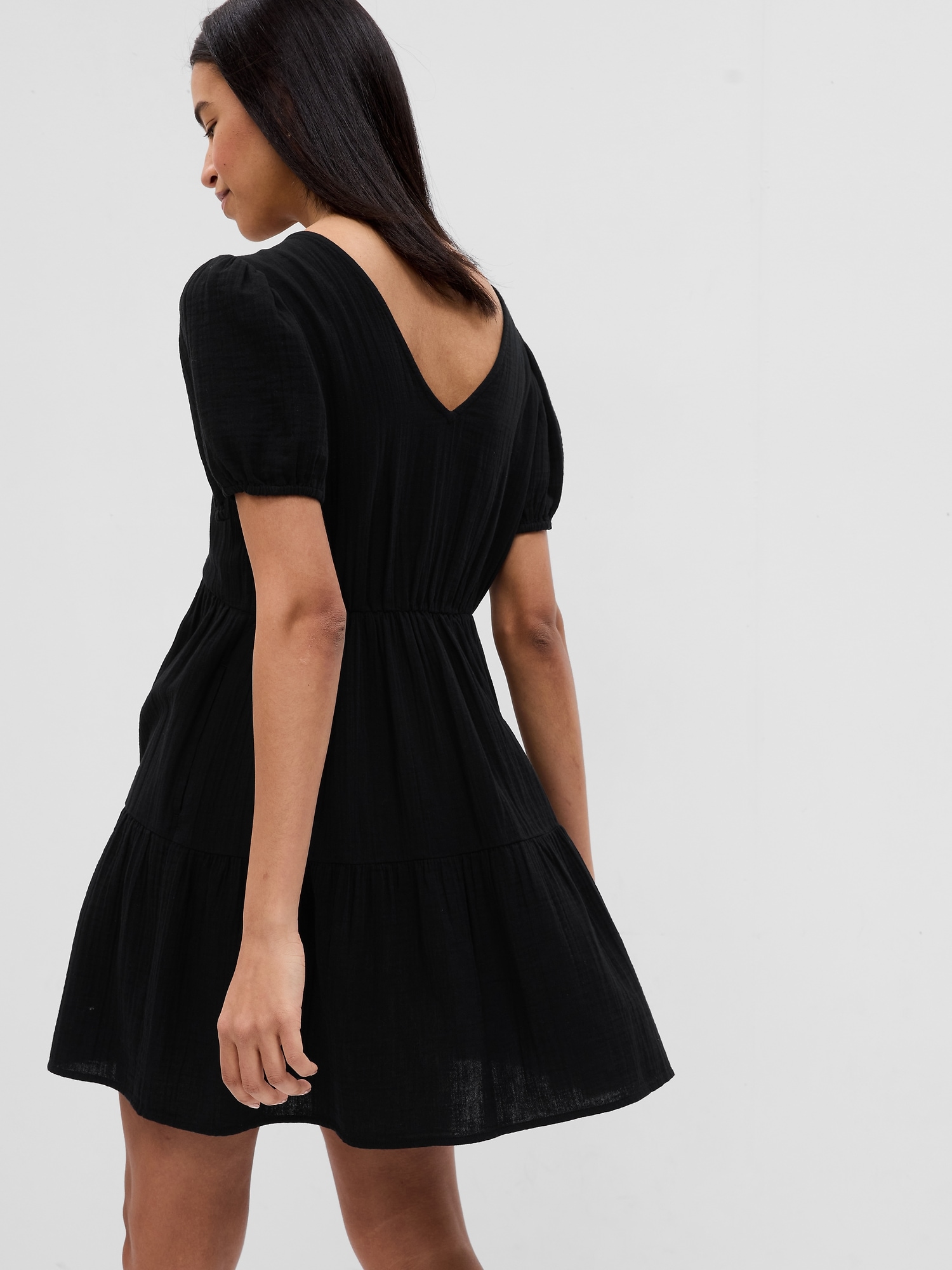 Crinkle Gauze Puff Sleeve Tiered Mini Dress | Gap