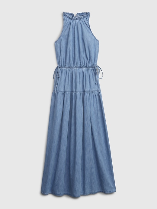 Image number 6 showing, 100% Organic Cotton High Neck Denim Maxi Dress