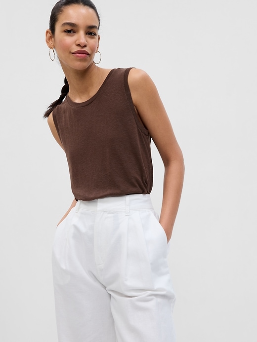 Image number 1 showing, Linen-Blend Shell Tank Top