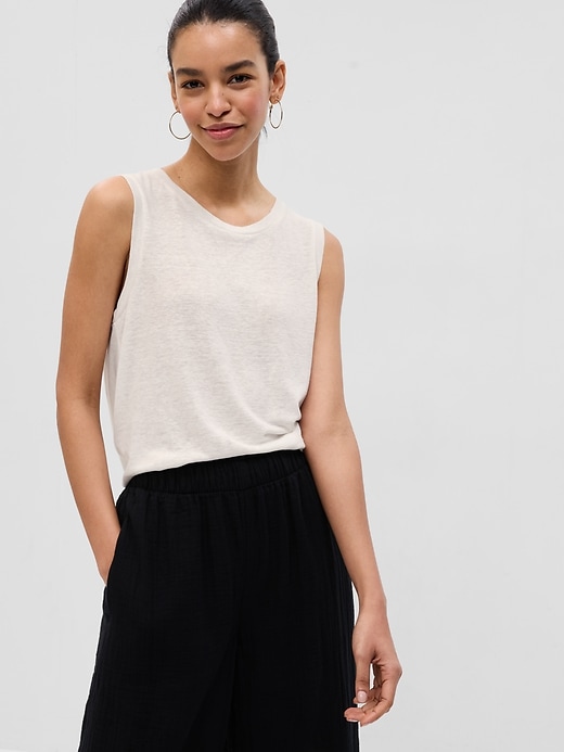 Image number 1 showing, Linen-Blend Shell Tank Top