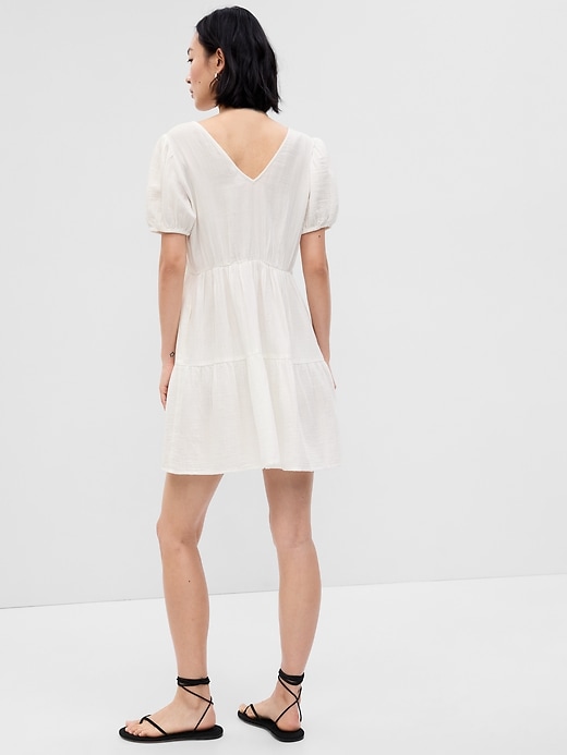 Image number 2 showing, Crinkle Gauze Puff Sleeve Tiered Mini Dress