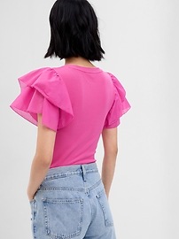 Ribbed ruffle sleeve store top