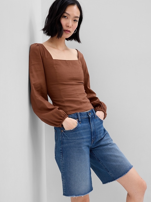 Image number 1 showing, Linen-Blend Puff Sleeve Top