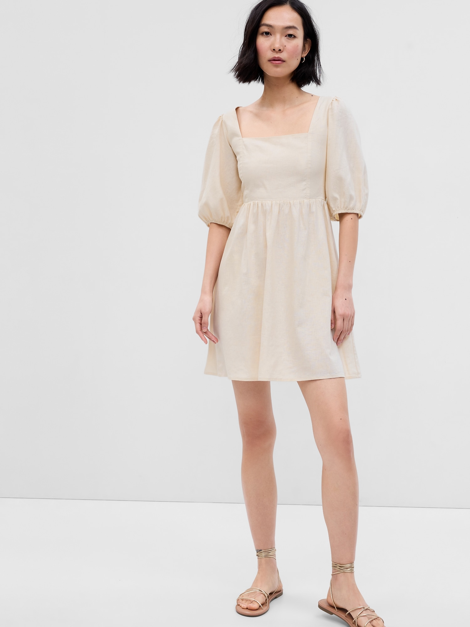 Gap Linen-Blend Puff Sleeve Mini Dress