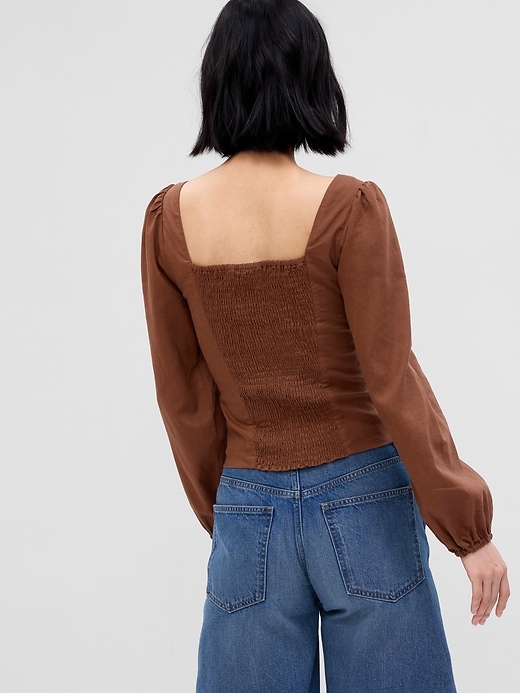 Image number 2 showing, Linen-Blend Puff Sleeve Top