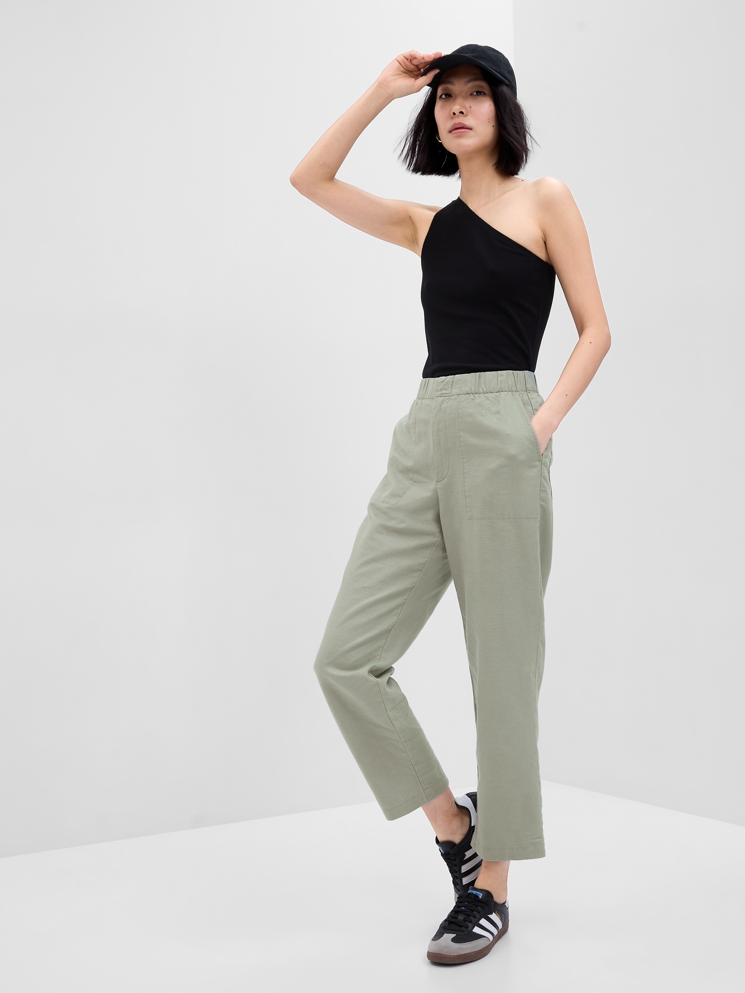 ASOS DESIGN pull on cargo pant with linen in sage