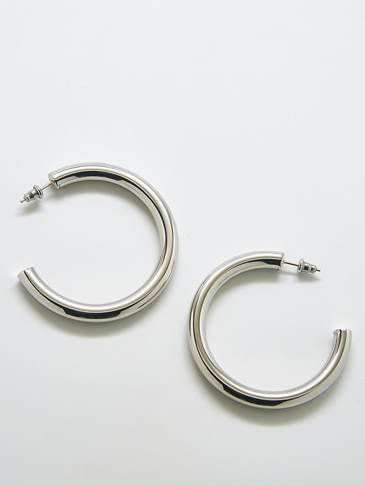 Image number 1 showing, Medium Silver Hoop Earrings