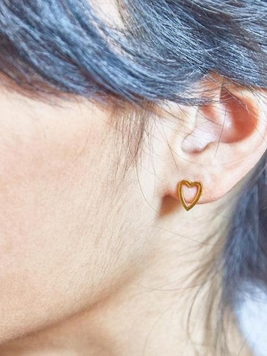 Image number 2 showing, Gold Heart Outline Stud Earrings