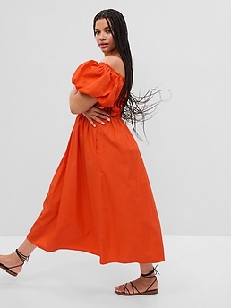 Off-Shoulder Puff Sleeve Maxi Dress | Gap