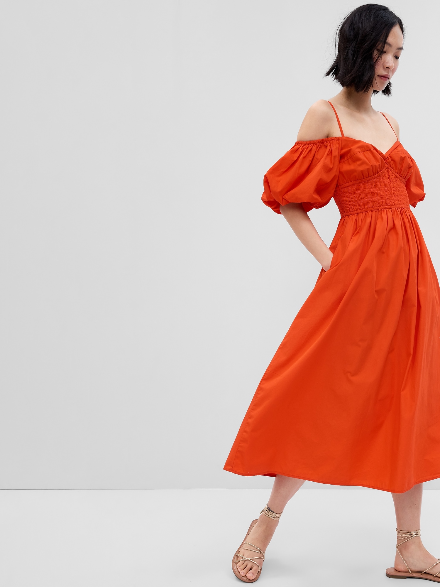 Off-Shoulder Puff Sleeve Maxi Dress | Gap