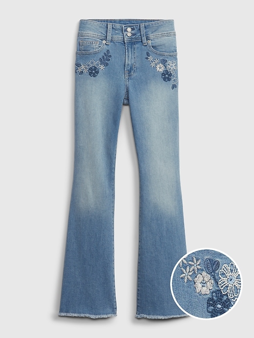 Image number 1 showing, Kids High Rise Embroidered Flare Jeans with Washwell