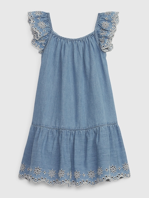 Image number 2 showing, Toddler Eyelet Denim Tiered Dress with Washwell