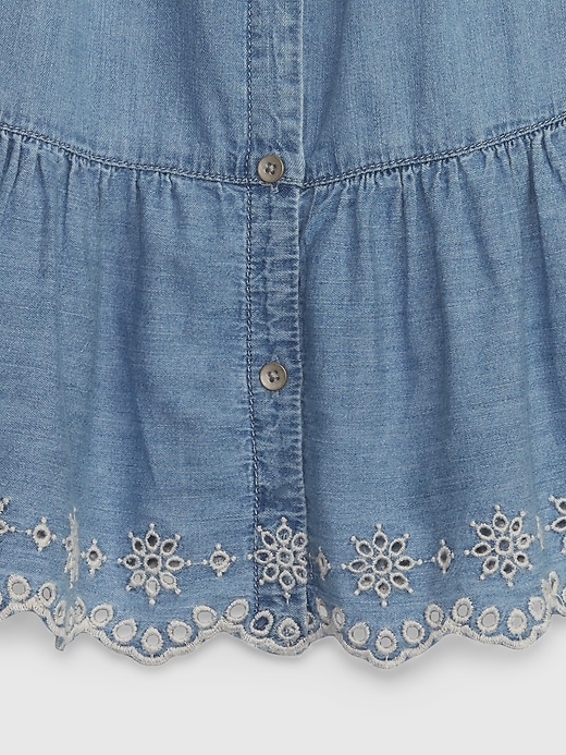 Image number 3 showing, Toddler Eyelet Denim Tiered Dress with Washwell