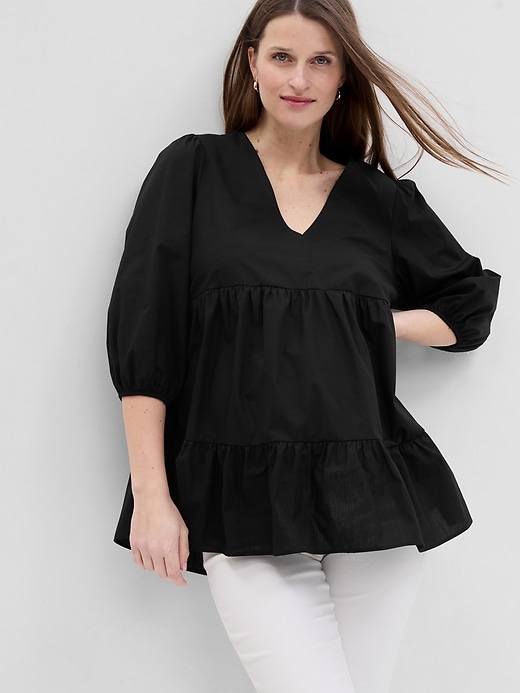 Image number 1 showing, Maternity Poplin Tiered Top