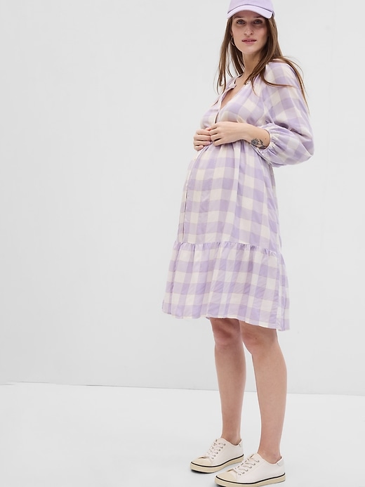 View large product image 1 of 1. Maternity Balloon Sleeve Tiered Dress