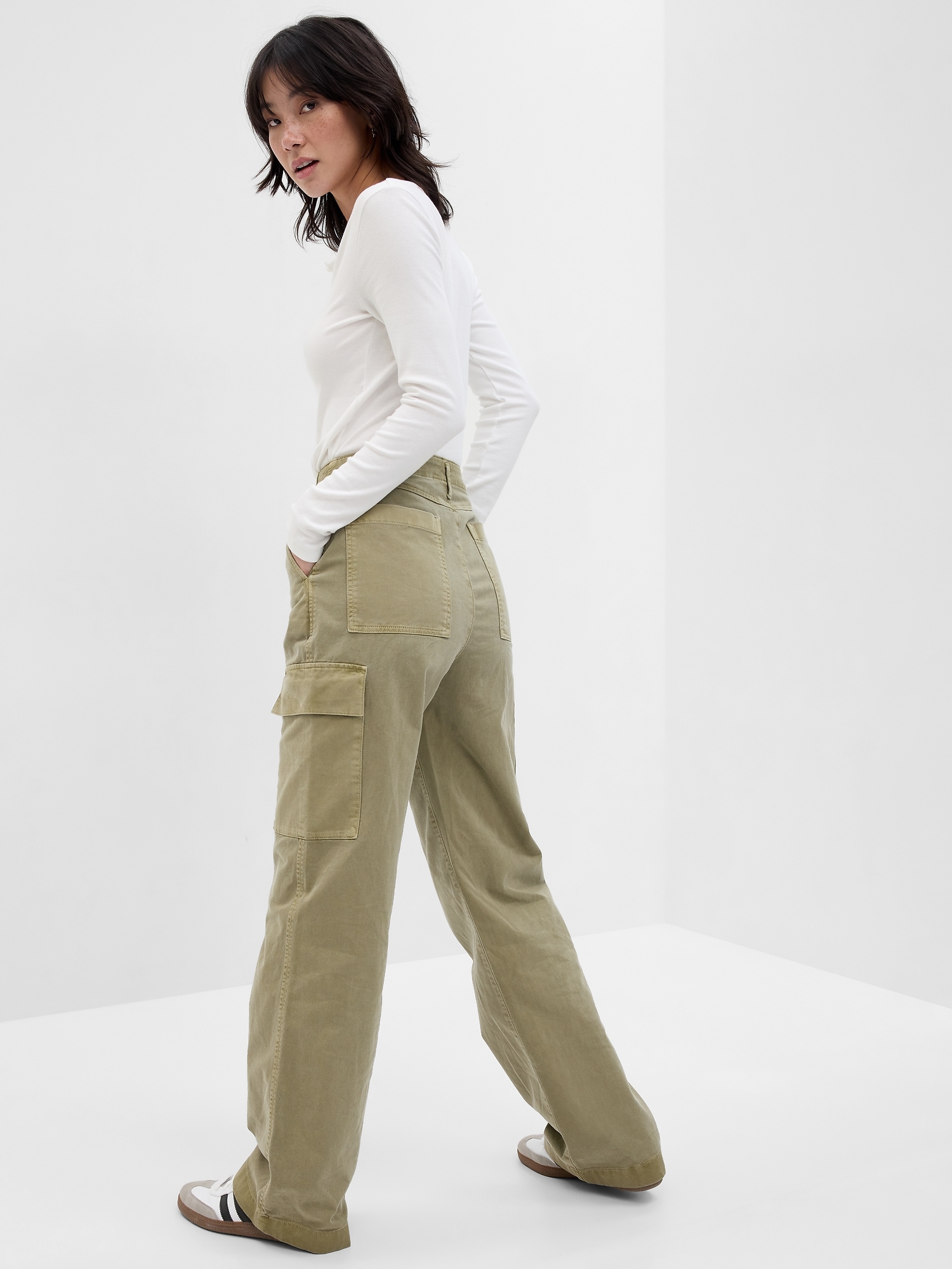 Womens Khaki Relaxed Fit Cargo Trousers