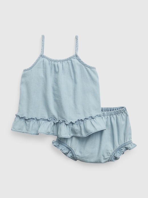 Image number 1 showing, Baby Ruffle Denim Outfit Set