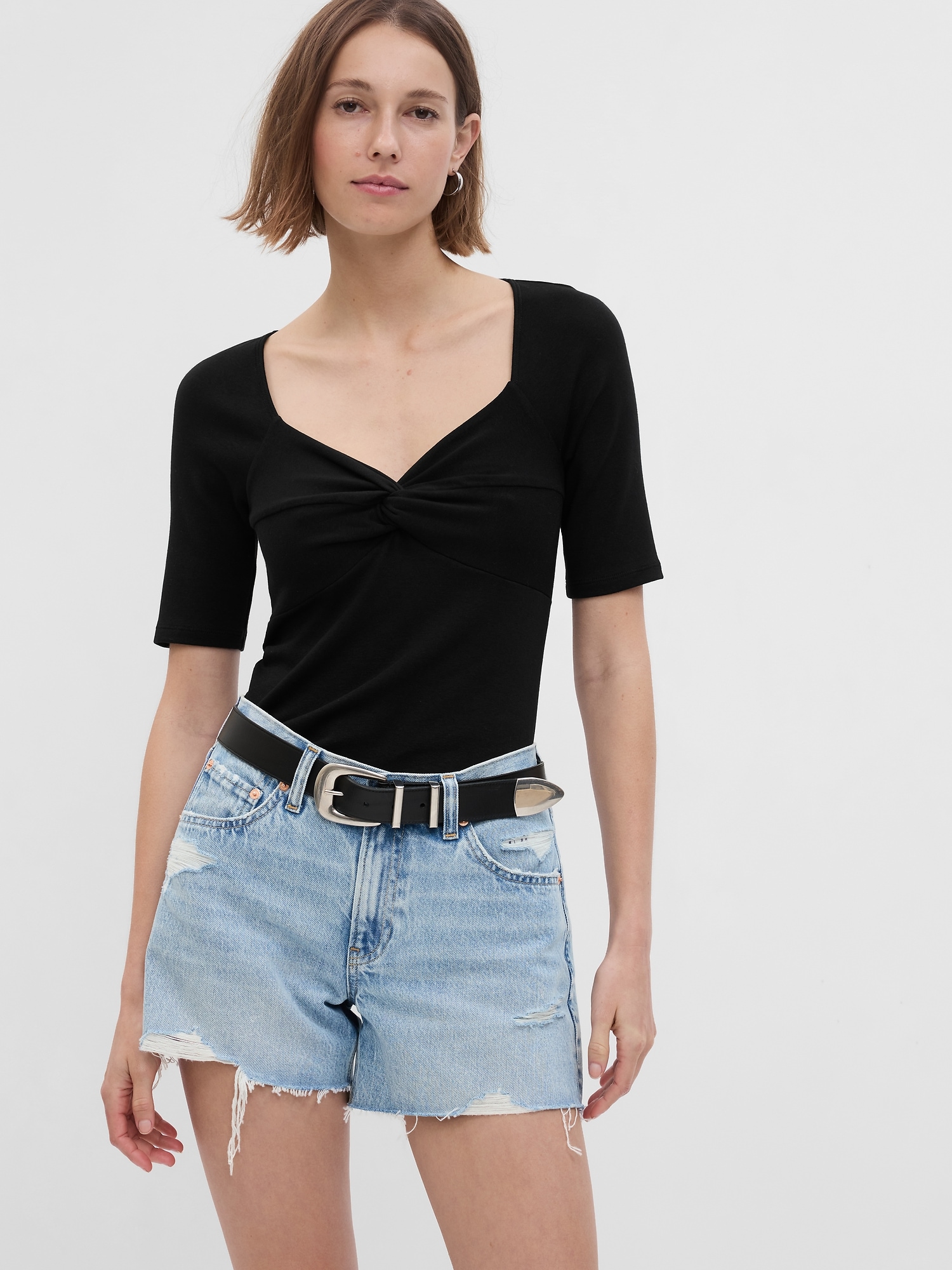 Gap Modern Twist-Front Sweetheart T-Shirt black. 1