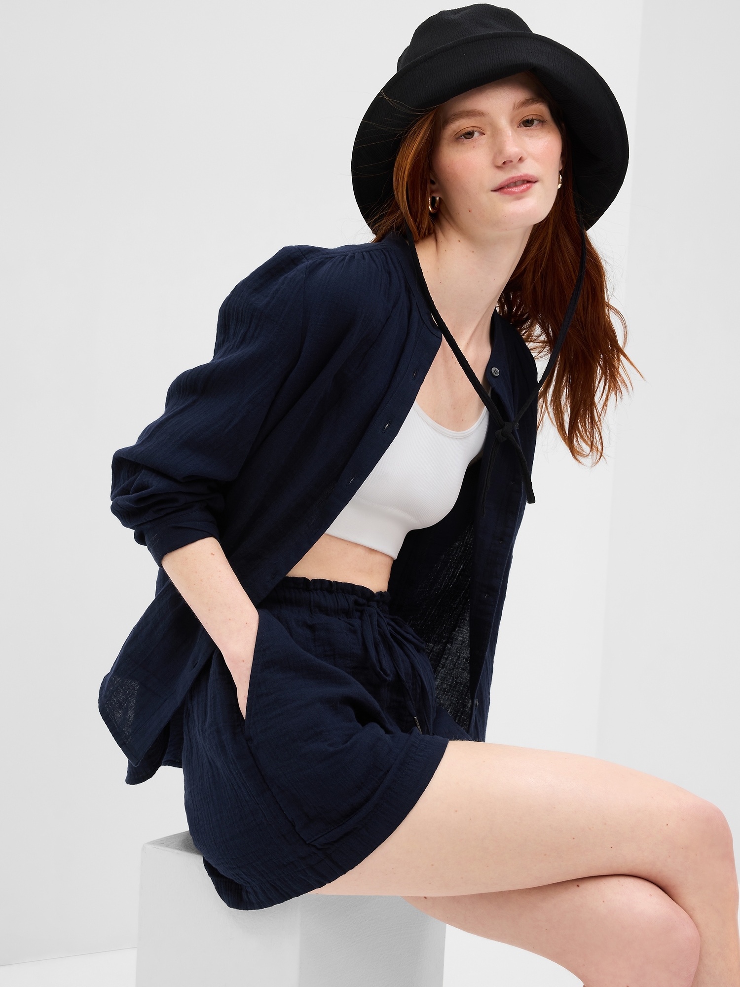 Crinkle Black Oversized Linen Shirt –