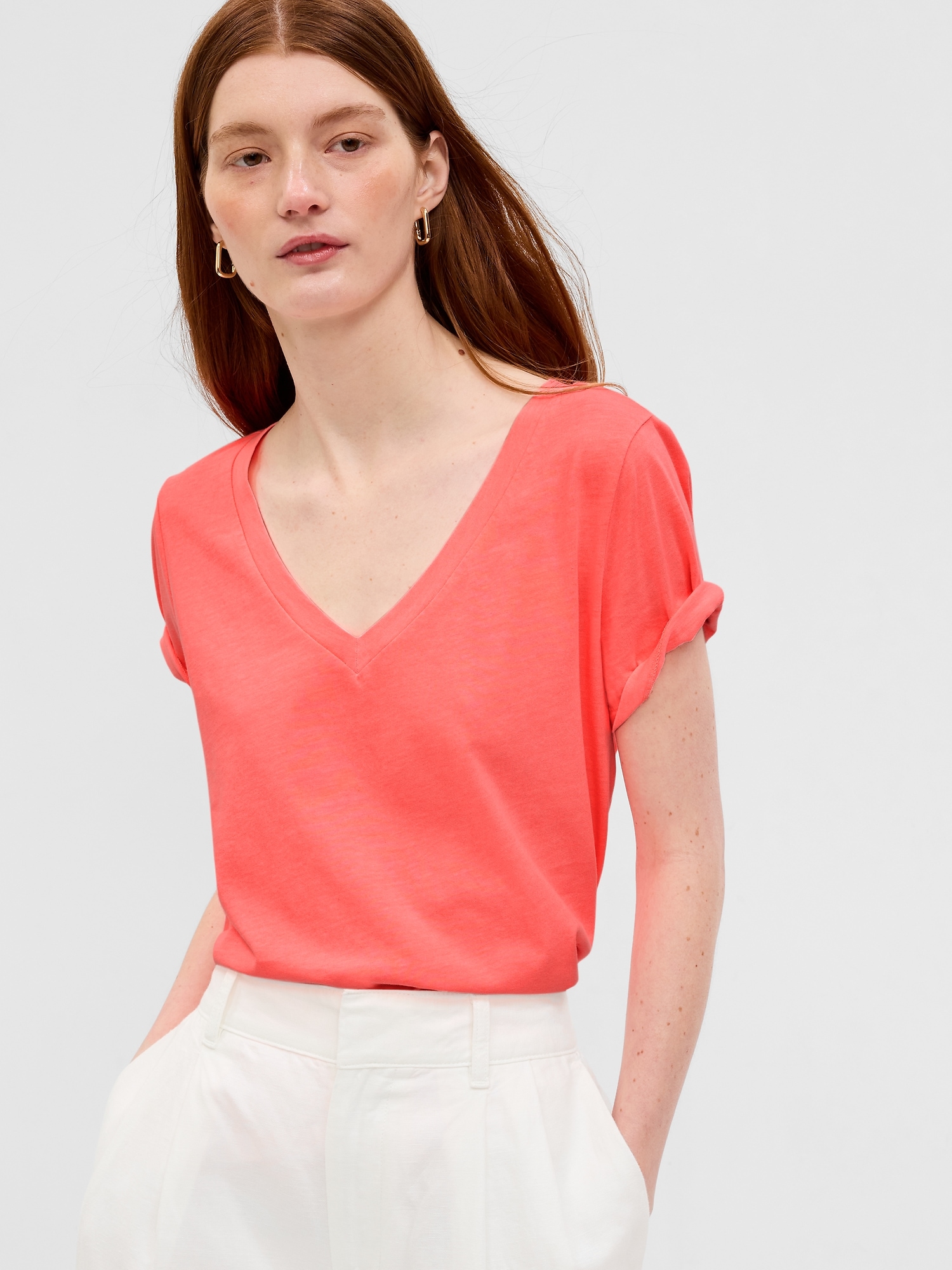 Gap Organic Cotton Vintage V-Neck T-Shirt pink. 1