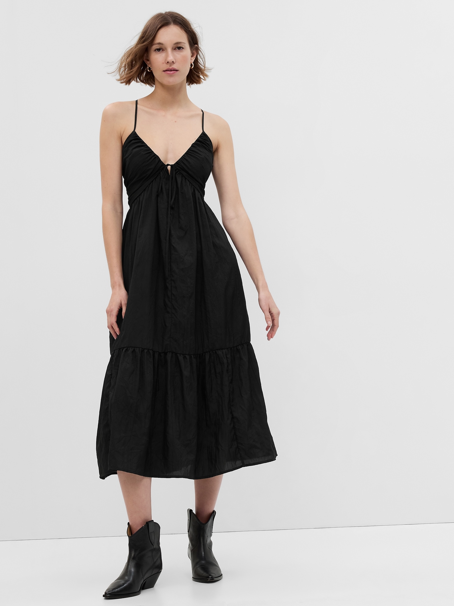 Gap Tie-front Ruffle Hem Maxi Dress In Black | ModeSens