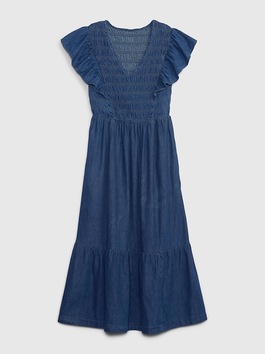 Image number 6 showing, Organic Cotton Denim Ruffle Sleeve Smocked Midi Dress