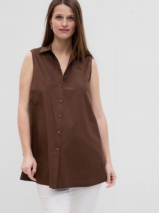 View large product image 1 of 1. Maternity Poplin Button-Down Tank Top