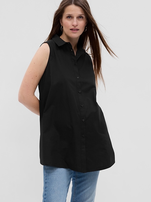 Image number 2 showing, Maternity Poplin Button-Down Tank Top